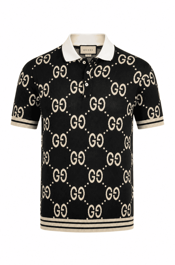 GUCCI POLO SHIRT MONOGRAM BLACK MENS PRE OWNED M