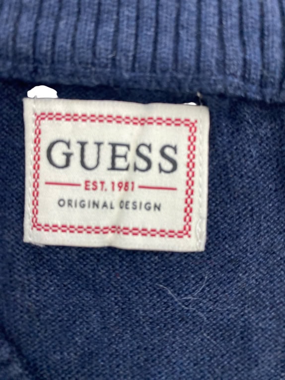 Guess Maglione Uomo in Maglia con Scollo a V Blu Scuro XL