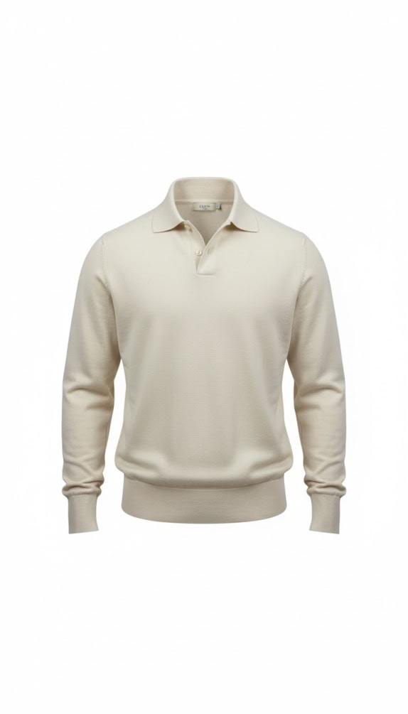 GUESS Εκρού Πλεκτό Polo Μακρυμάνικο Ανδρικό XL