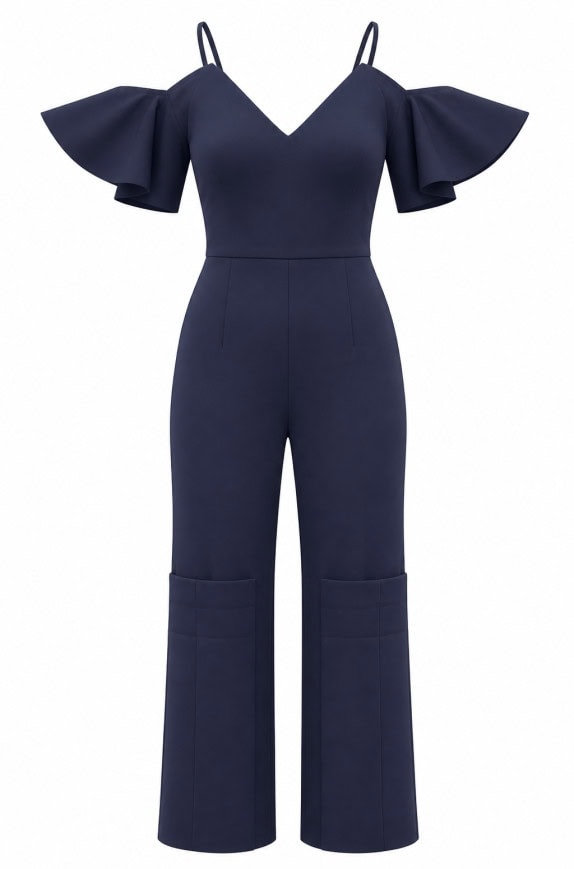 GUESS JUMPSUIT FLARED DARK BLUE WOMEN PRE OWNED L