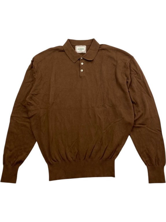 GUESS Καφέ Πλεκτό Polo Μακρυμάνικο Ανδρικό XL