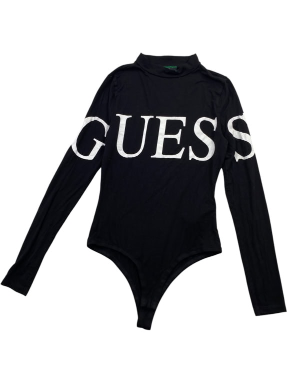 GUESS LONG SLEEVE BODYSUIT CASUAL LOGO BLACK WOMEN S