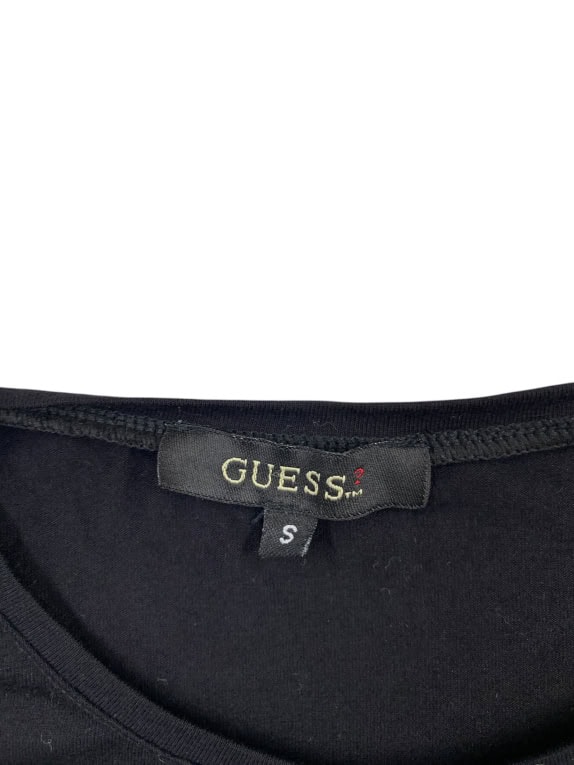 GUESS ΜΠΛΟΥΖΑ ΜΑΚΡΥΜΑΝΙΚΗ RHINESTONE LOGO ΜΑΥΡΟ ΓΥΝΑΙΚΕΙΟ S