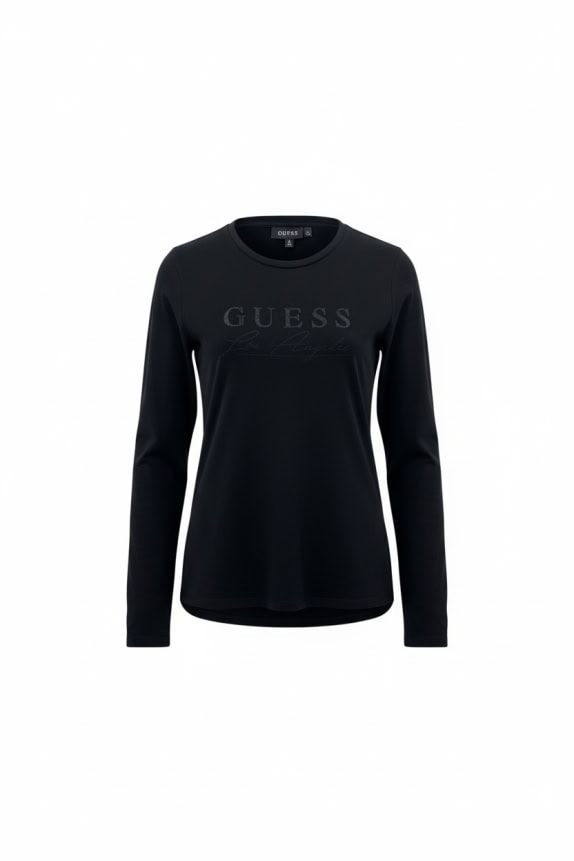 GUESS LONG SLEEVE TOP VINTAGE LOGO BLACK WOMENS M/L