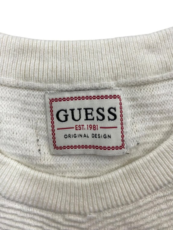 Guess Maglia in maglia vintage a righe goffrata off-white da uomo L