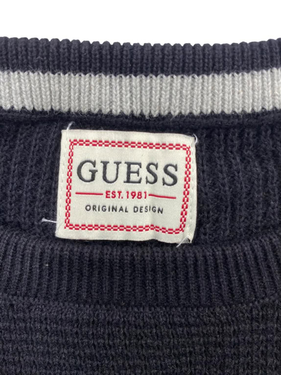 GUESS ΠΛΕΚΤΗ ΜΠΛΟΥΖΑ WAFFLE KNIT ORIGINAL DESIGN ΜΑΥΡΟ ΑΝΔΡΙΚΗ L