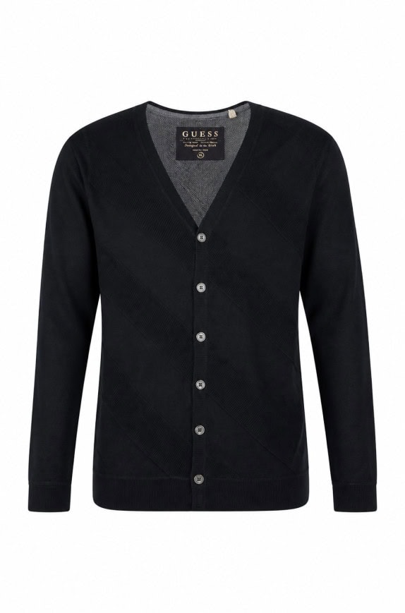 GUESS KNIT CARDIGAN MINIMAL BLACK MEN PRE OWNED M