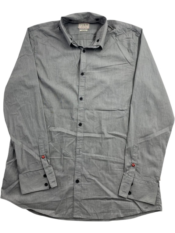 GUESS Camicia slim fit con logo grigia da uomo XL