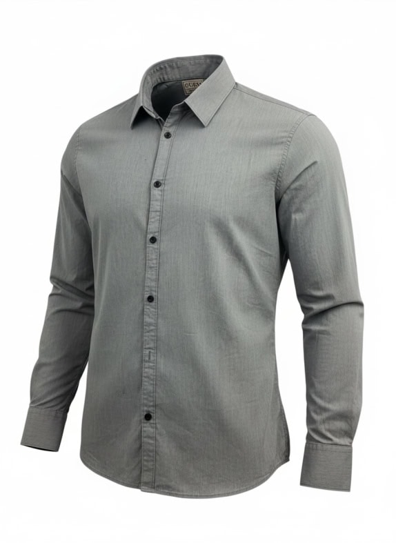 GUESS Πουκάμισο Slim Fit Με Λογότυπο Γκρι Ανδρικό XL