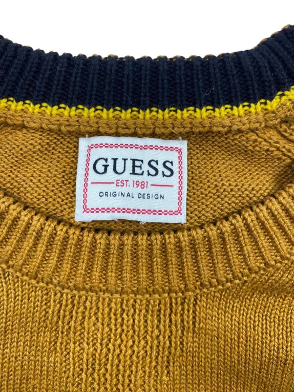 GUESS Maglione Original Design con dettaglio lavorato a maglia color senape da uomo Large