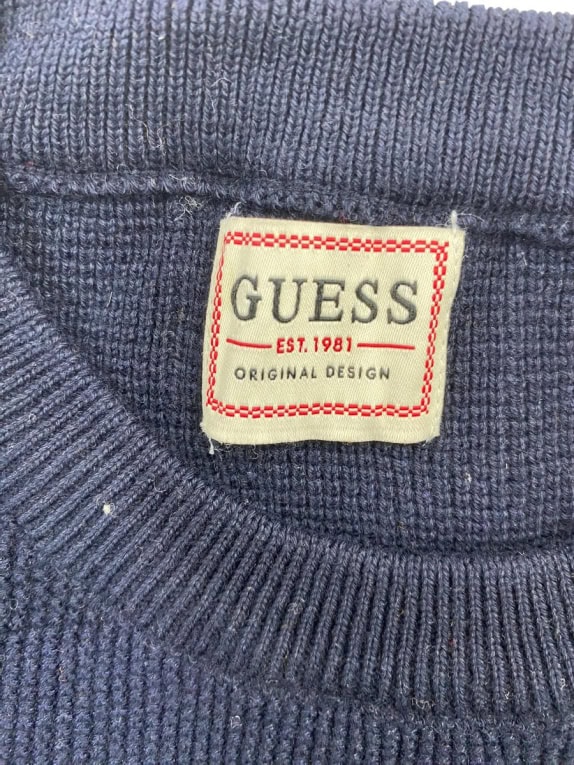 GUESS Ribbed Knit Sweater Original Design Navy Blue Men's Large