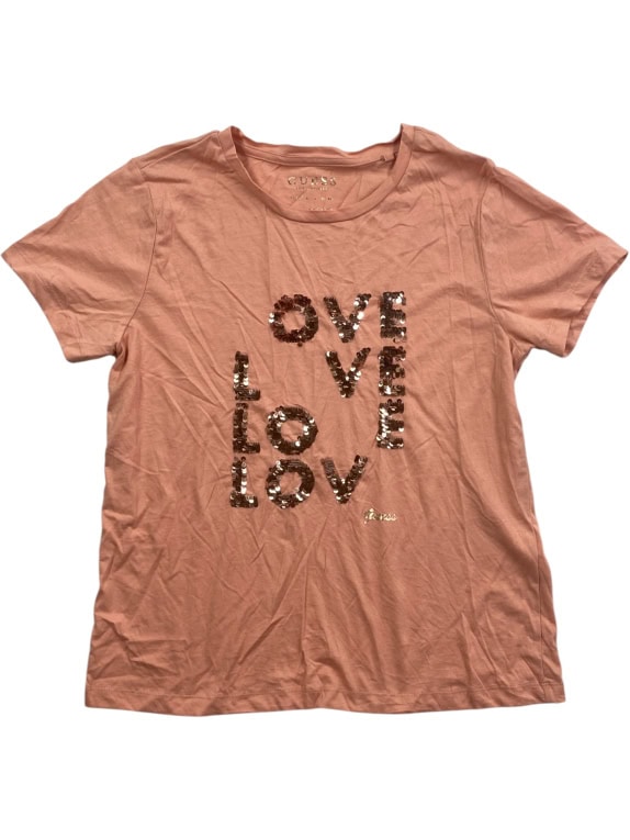 GUESS T-Shirt Logo Sequins Σομόν Γυναικείο S