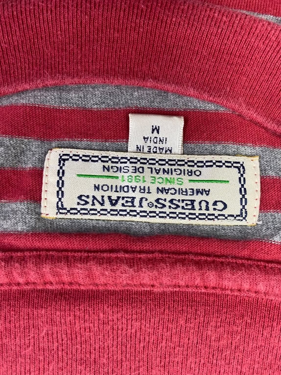 GUESS T-shirt a righe con logo rosso/grigio da uomo M