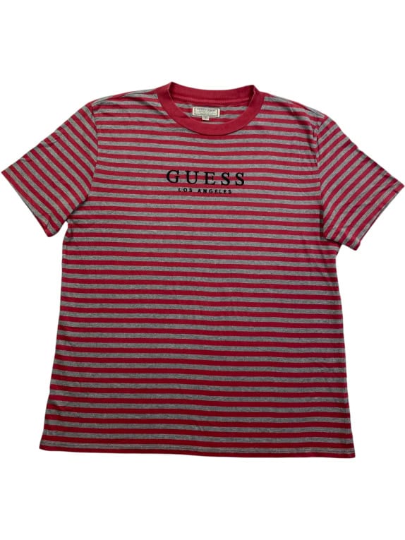 GUESS T-shirt a righe con logo rosso/grigio da uomo M