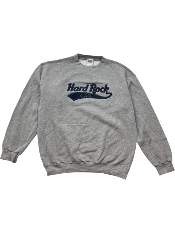 HARD ROCK CAFE CREWNECK EMBROIDERED GREY UNISEX PRE OWNED L
