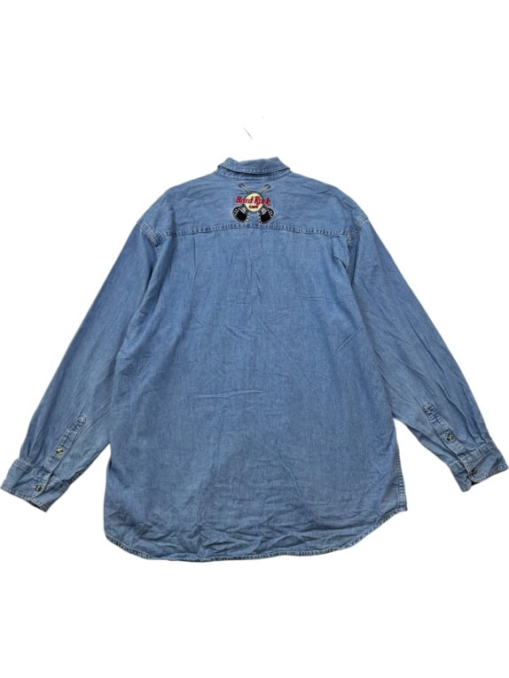 HARD ROCK CAFE DENIM SHIRT VINTAGE WASHED BLUE UNISEX PRE OWNED XL