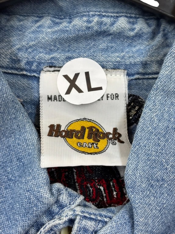 HARD ROCK CAFE DENIM SHIRT VINTAGE WASHED BLUE UNISEX PRE OWNED XL