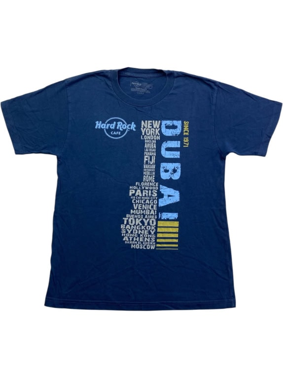 HARD ROCK CAFE Dubai T-Shirt Συλλεκτικό Guitar Print Μπλε Ανδρικό M (Youth Fit)