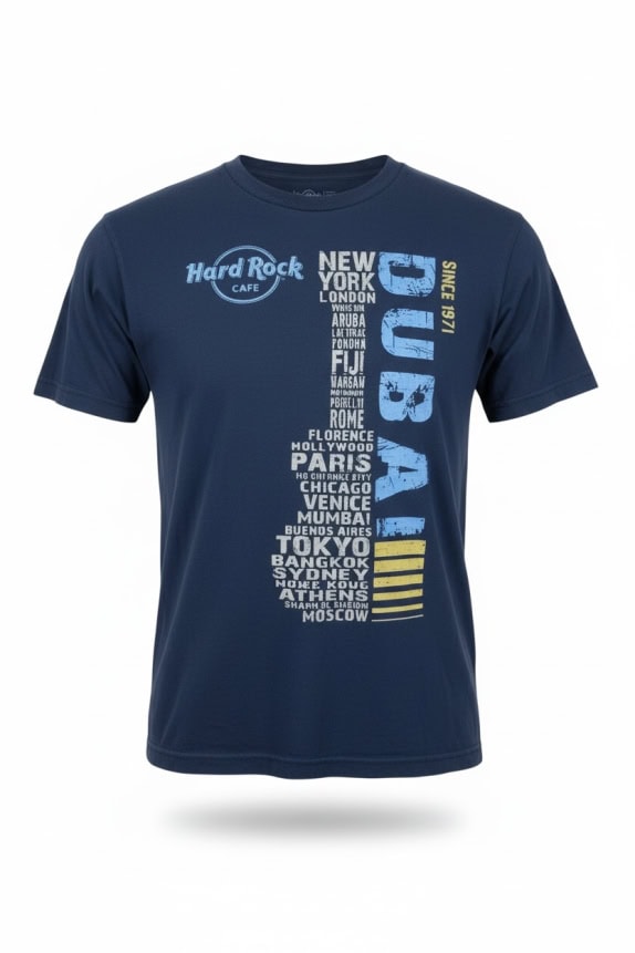 HARD ROCK CAFE Dubai T-Shirt Συλλεκτικό Guitar Print Μπλε Ανδρικό M (Youth Fit)