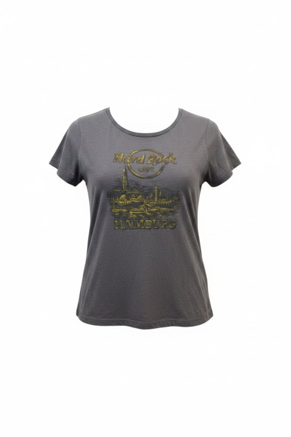 HARD ROCK CAFE WOMENS GRAPHIC TEE HEATHER GREY PRE OWNED M
