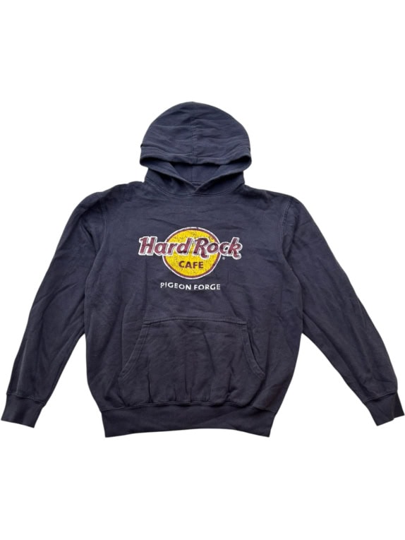 HARD ROCK CAFE HOODIE GRAPHIC NERO SBIADITO UNISEX PRE OWNED L