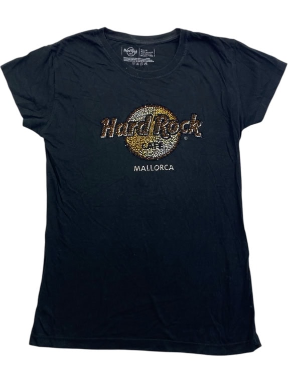 HARD ROCK CAFE MALLORCA T-SHIRT LOGO STRASS NERA DA DONNA M