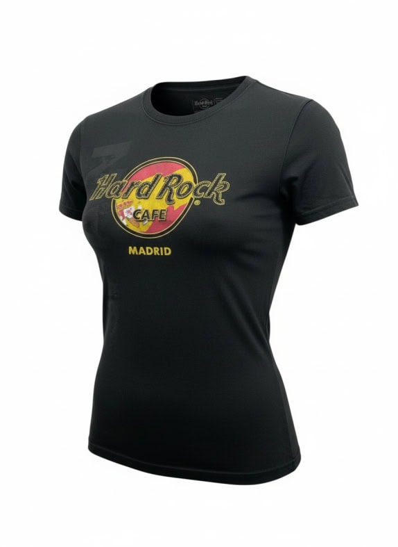 HARD ROCK CAFE T-SHIRT VINTAGE LOGO MADRID BLACK WOMEN'S M