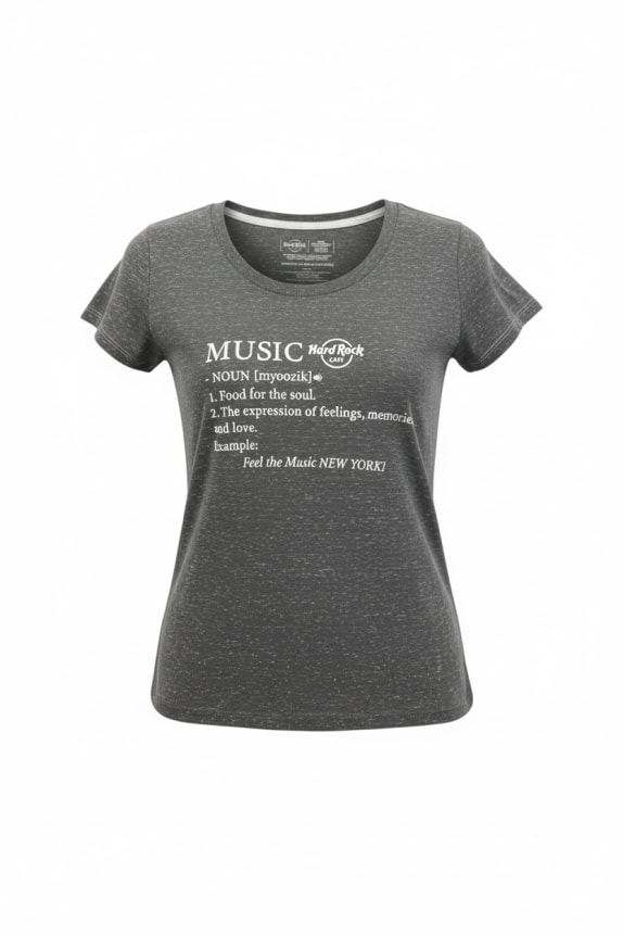 HARD ROCK CAFE NEW YORK T-SHIRT "MUSIC DEFINITION" ΓΚΡΙ ΜΕΛΑΝΖΕ ΓΥΝΑΙΚΕΙΟ S/M