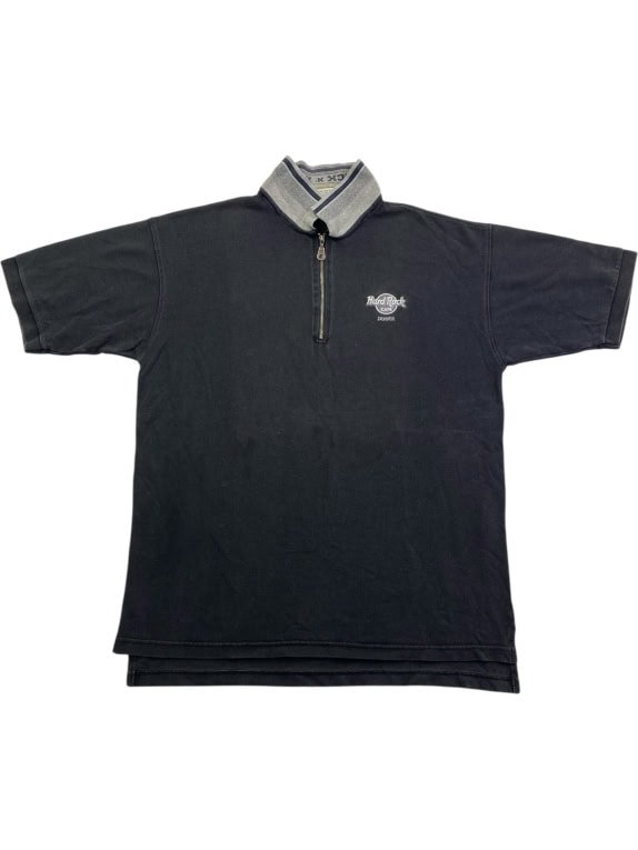HARD ROCK CAFE polo vintage Denver con zip nero/grigio da uomo L