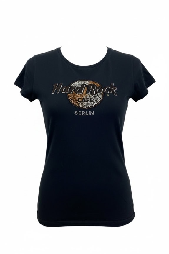 HARD ROCK CAFE T-SHIRT BERLIN RHINESTONE LOGO BLACK WOMEN'S MEDIUM