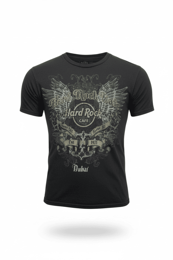 HARD ROCK CAFE T-SHIRT DUBAI WINGS GRAPHIC NERA DA UOMO M