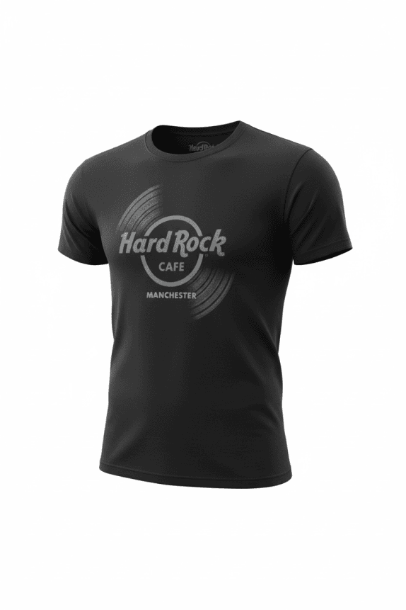 HARD ROCK CAFE T-SHIRT MANCHESTER VINYL LOGO BLACK MEN'S M