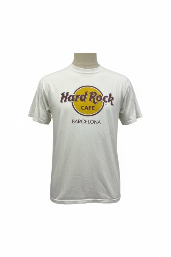 HARD ROCK CAFE T-SHIRT LOGO VINTAGE BARCELLONA BIANCA DA UOMO L
