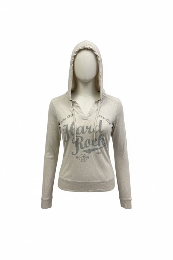 HARD ROCK CAFE VENICE FELPA CON CAPPUCCIO CON STAMPA LOGO MELANGE BEIGE DA DONNA XS