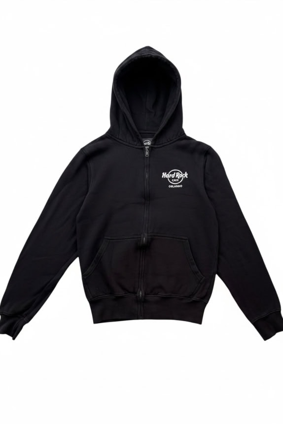 HARD ROCK CAFE ZIP HOODIE MINIMAL BLACK UNISEX PRE OWNED S