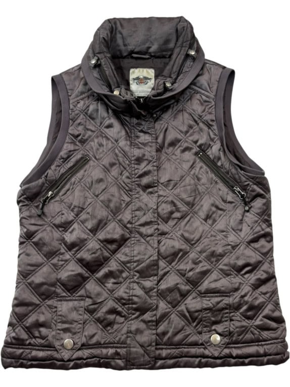 HARLEY DAVIDSON QUILTED VEST BIKER DARK BROWN WOMEN PRE OWNED M