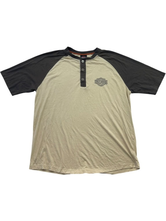 HARLEY DAVIDSON T SHIRT HENLEY CLASSIC BEIGE ANTRACITE UOMO PRE OWNED L