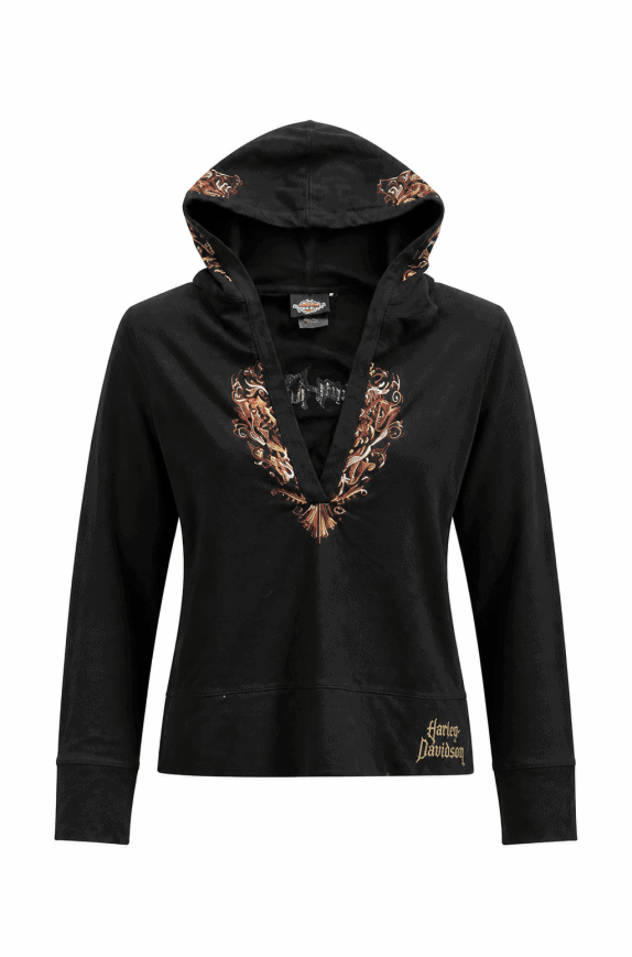 HARLEY DAVIDSON FELPA CON CAPPUCCIO GRAPHIC NERO DONNA PRE OWNED M