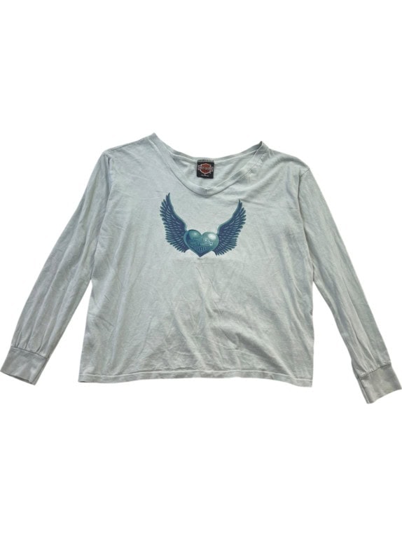HARLEY DAVIDSON LONG SLEEVE T SHIRT GRAPHIC LIGHT GREY WOMEN PRE OWNED M