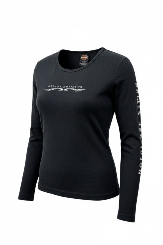 HARLEY DAVIDSON LONG SLEEVE T SHIRT GRAPHIC BLACK WOMENS PRE OWNED M