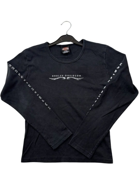 HARLEY DAVIDSON MAGLIA A MANICHE LUNGHE GRAFICA NERA DONNA PRE OWNED M