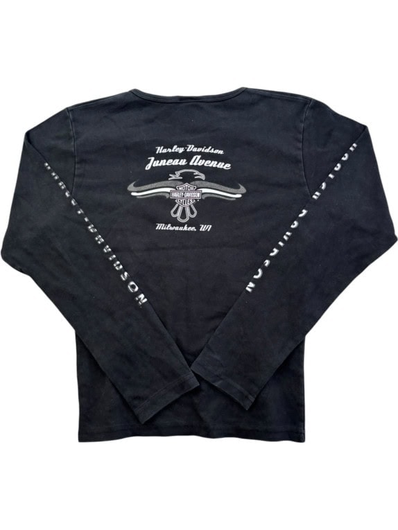 HARLEY DAVIDSON MAGLIA A MANICHE LUNGHE GRAFICA NERA DONNA PRE OWNED M