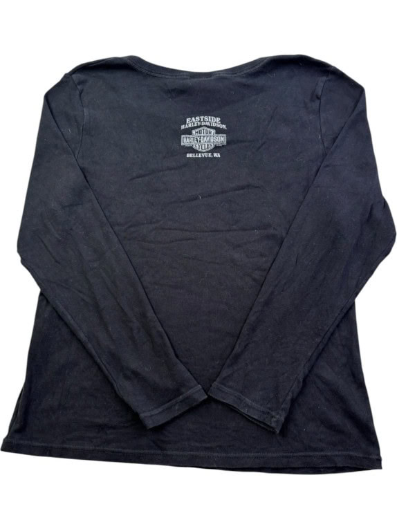 HARLEY DAVIDSON LONG SLEEVE TOP SPELL OUT BLACK WOMEN PRE OWNED L