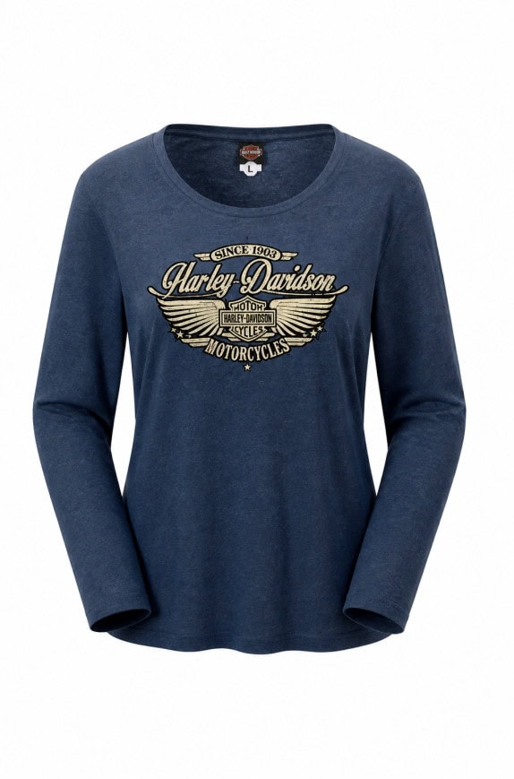 HARLEY DAVIDSON ΜΠΛΟΥΖΑ ΜΑΚΡΥΜΑΝΙΚΗ GRAPHIC ΜΠΛΕ ΓΥΝΑΙΚΕΙΟ PRE OWNED L