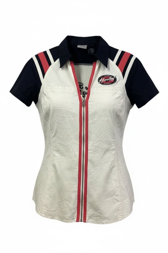 HARLEY DAVIDSON ΠΟΥΚΑΜΙΣΟ ΜΕ ΦΕΡΜΟΥΑΡ RACING OFF WHITE ΜΠΛΕ ΓΥΝΑΙΚΕΙΟ PRE OWNED L