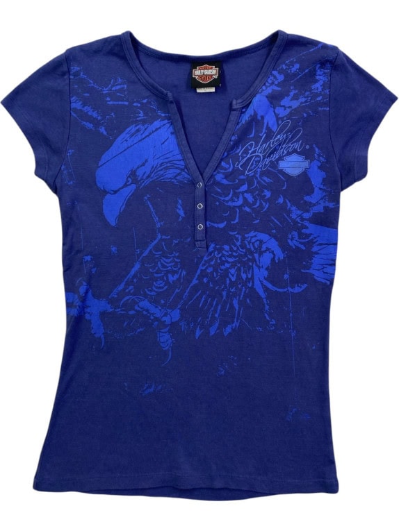 HARLEY DAVIDSON T SHIRT GRAPHIC BLUE WOMEN PRE OWNED M