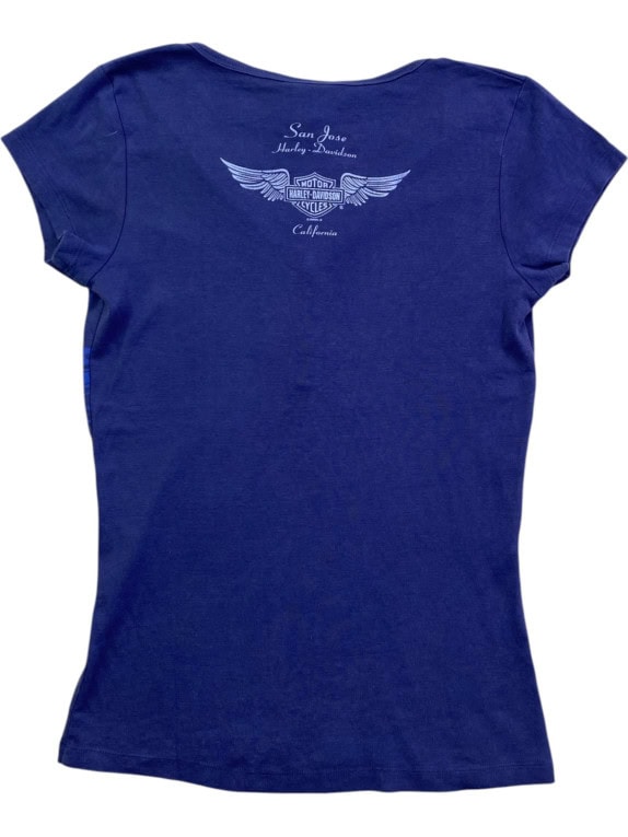 HARLEY DAVIDSON T SHIRT GRAPHIC BLUE WOMEN PRE OWNED M