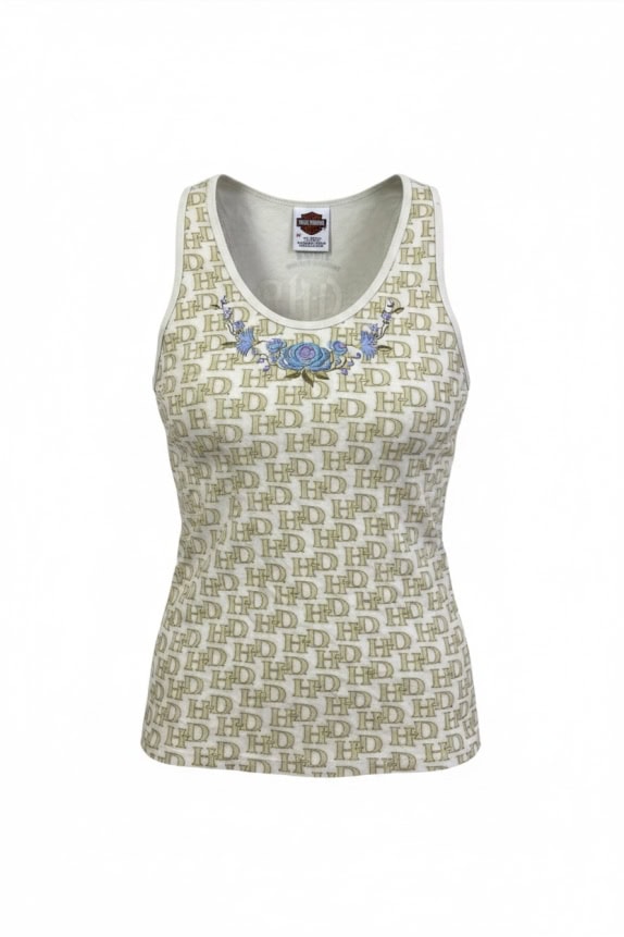 HARLEY-DAVIDSON Tank Top Monogram Logo Floral Cream ΓΥΝΑΙΚΕΙΟ S