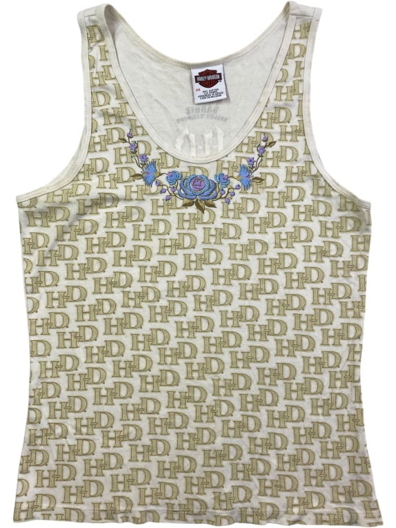 HARLEY-DAVIDSON Tank Top Monogram Logo Floral Cream WOMEN'S S