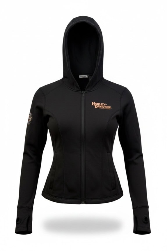 HARLEY DAVIDSON ZIP HOODIE STREETWEAR BLACK WOMEN PRE OWNED M